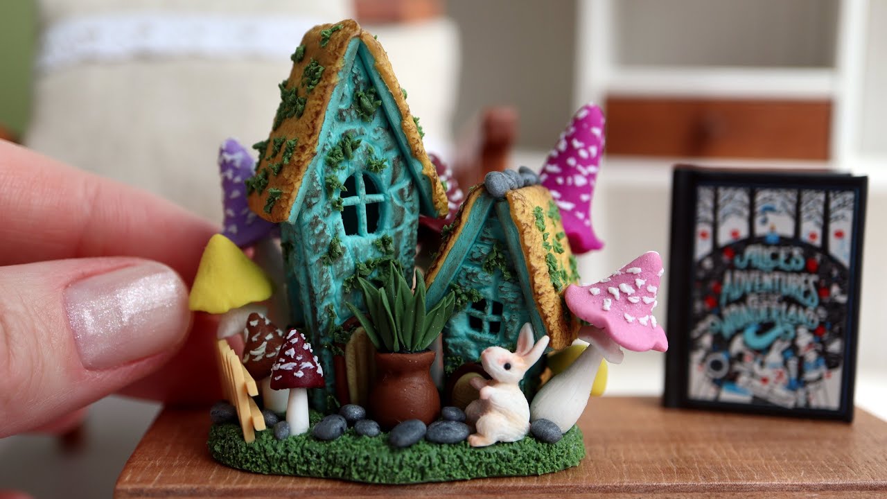 Miniature fairy garden with houses💜🩵🩷Polymer clay