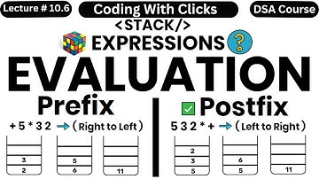 Evaluation of Prefix and Postfix Expressions using stack - DSA Course playlist in C++