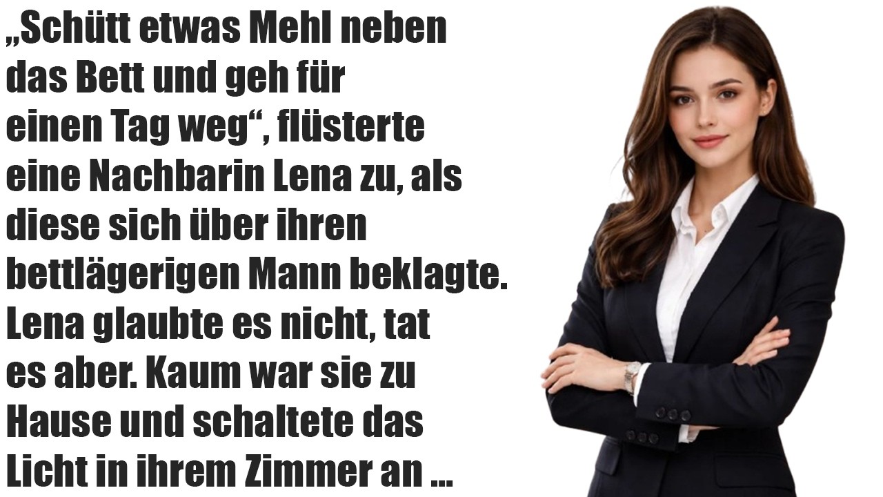 „Streu Mehl neben das Bett meines bettlägerigen Mannes!“ flüsterte die Nachbarin Lena zu…