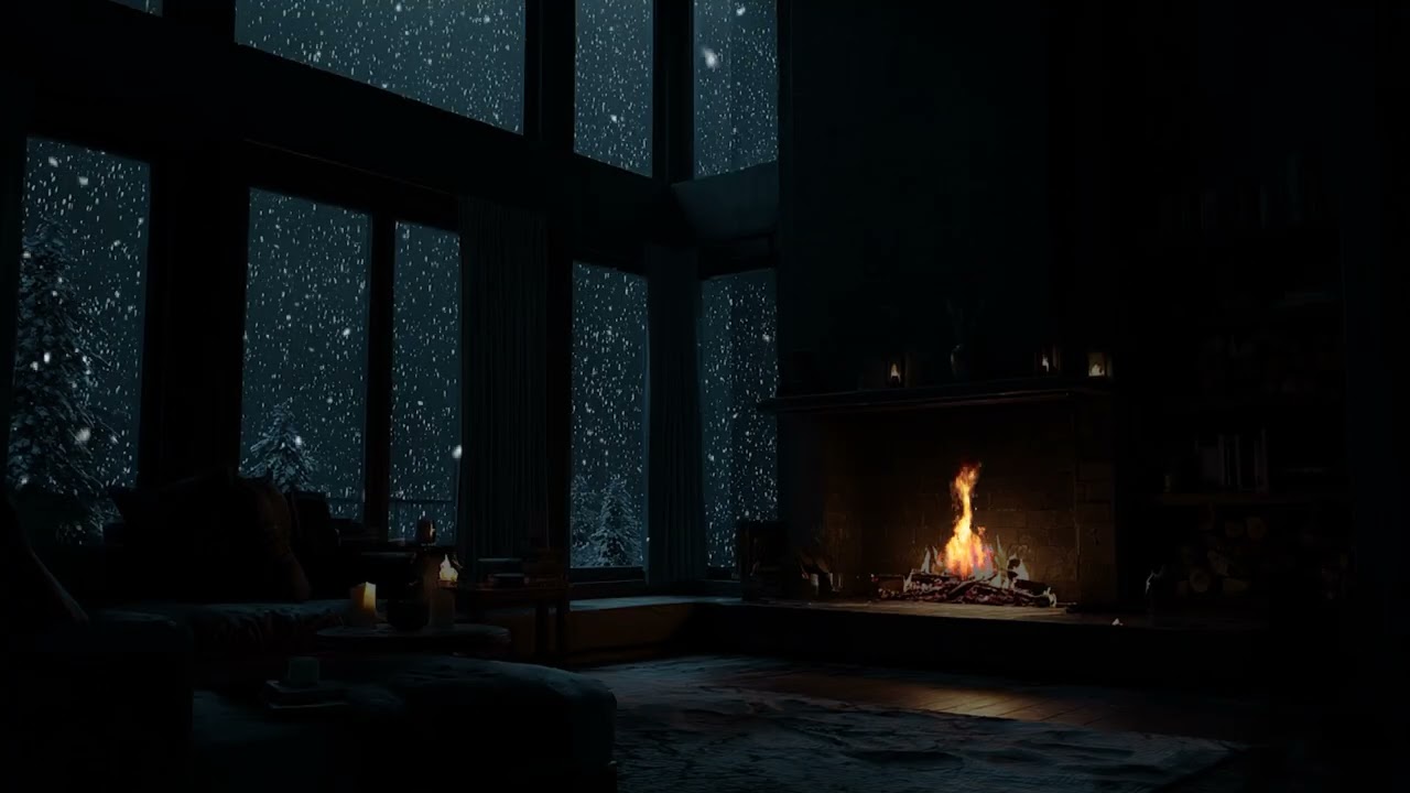 Snowstorm Night in a Cozy Cabin ❄️ Fireplace Crackling Sounds for Relax & Sleep