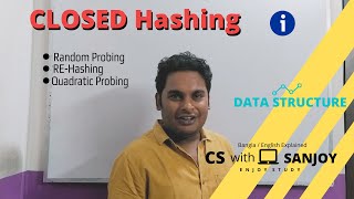 Closed hashing ( 1. Random probing, 2. Rehashing, 3. Quadratic probing)