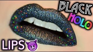 Black Holographic Glitter Lips