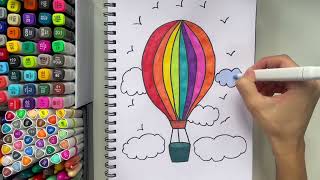 Hot Air Balloon Drawing and Colouring Easy for Kids