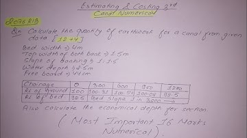 Canal Numerical From Estimating & Costing |16 marks numerical| 6th sem | Calc of Economical depth |