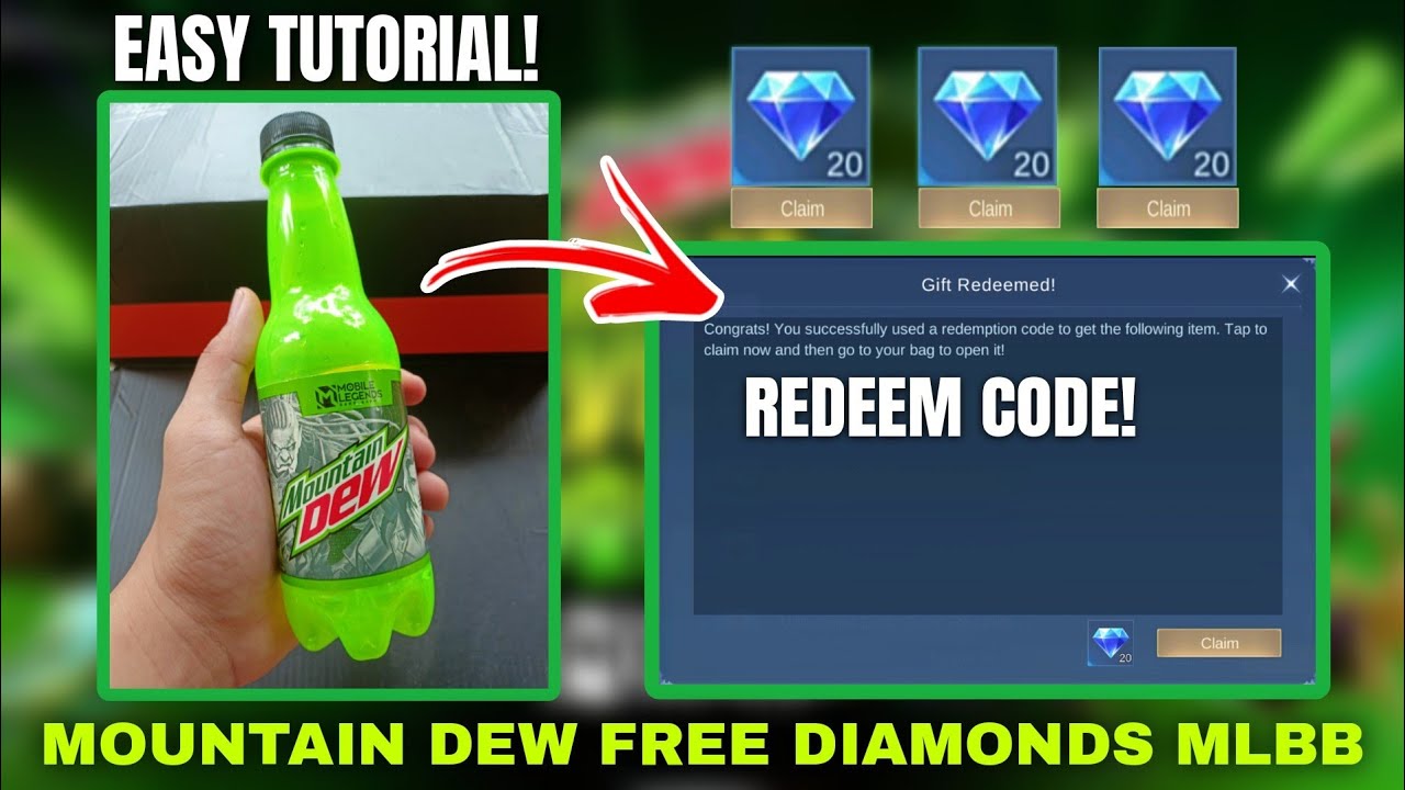 MOUNTAIN DEW MLBB REDEEM CODE FREE DIAMONDS!MOUNTAIN DEW INSTALVL UP