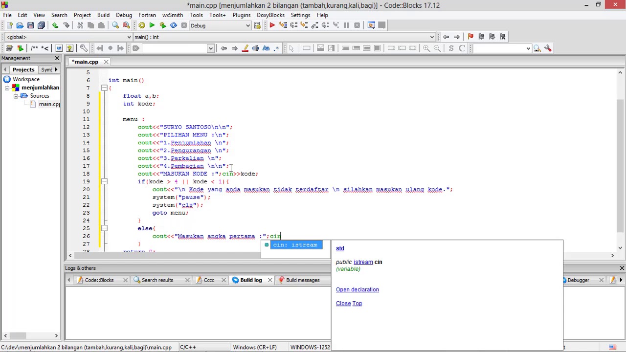 Kalkulator sederhana (C++ IDE:Code Blocks) - YouTube