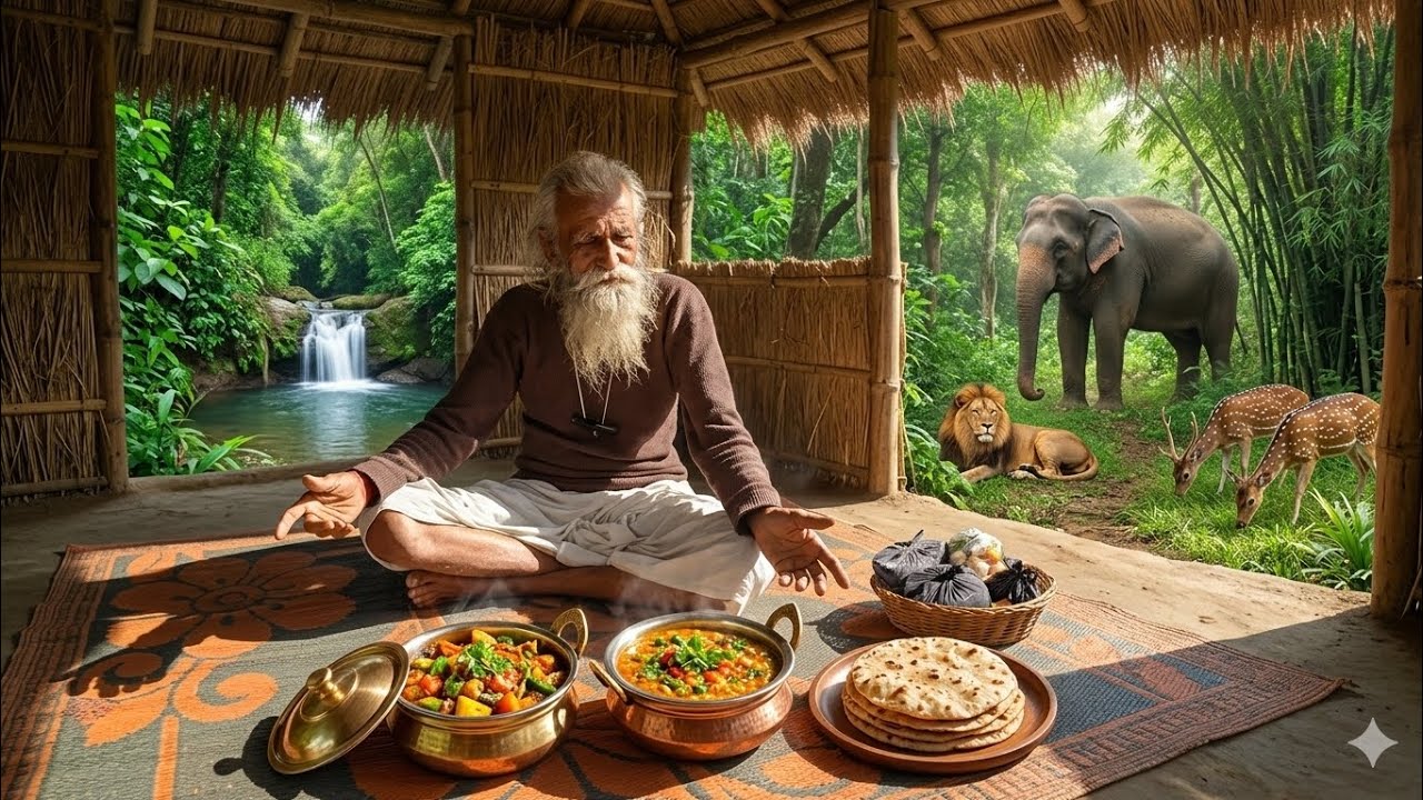 चित्रकूट पहाड़ 100 वर्ष पुरानी कुटी में वृद्ध संत महाराज कठोर तपस्या भजन साधना.... 