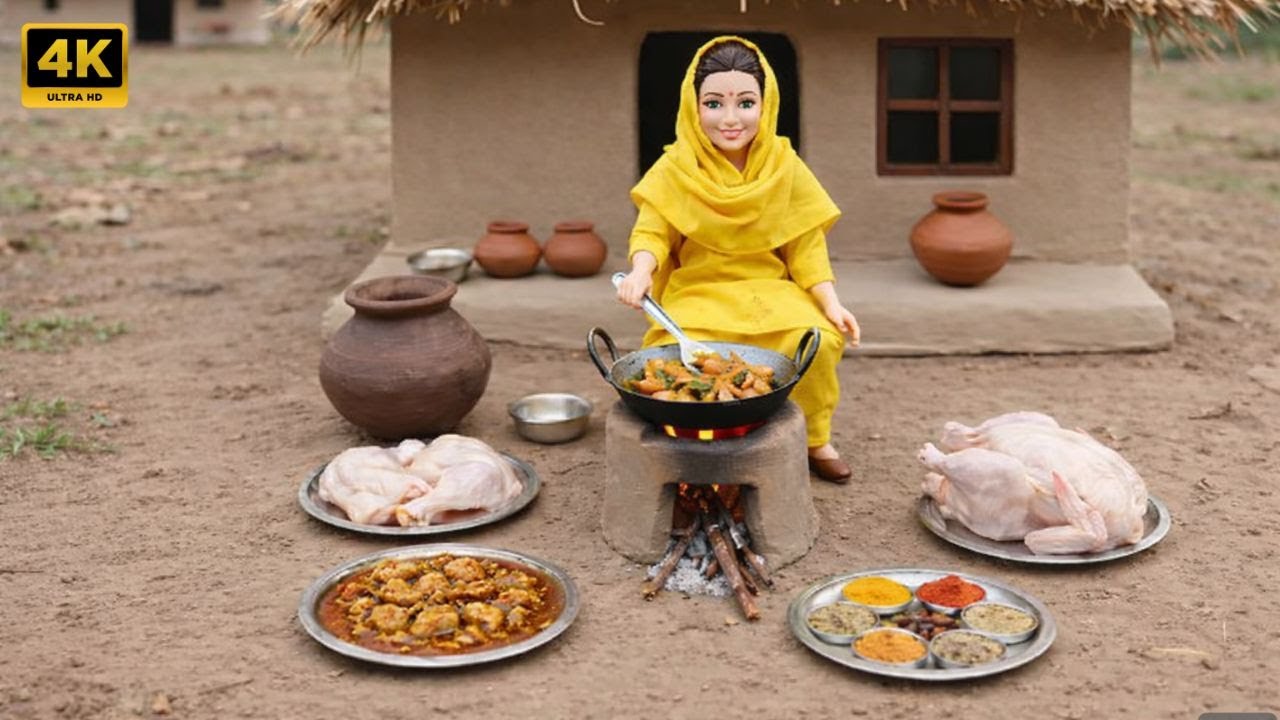 Miniature Doll Cooking Chicken Masala Curry Rice ASMR Video  Indian Tiny Village Kitchen