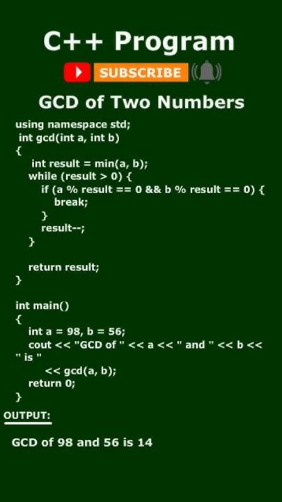 GCD of two number in c++ - YouTube