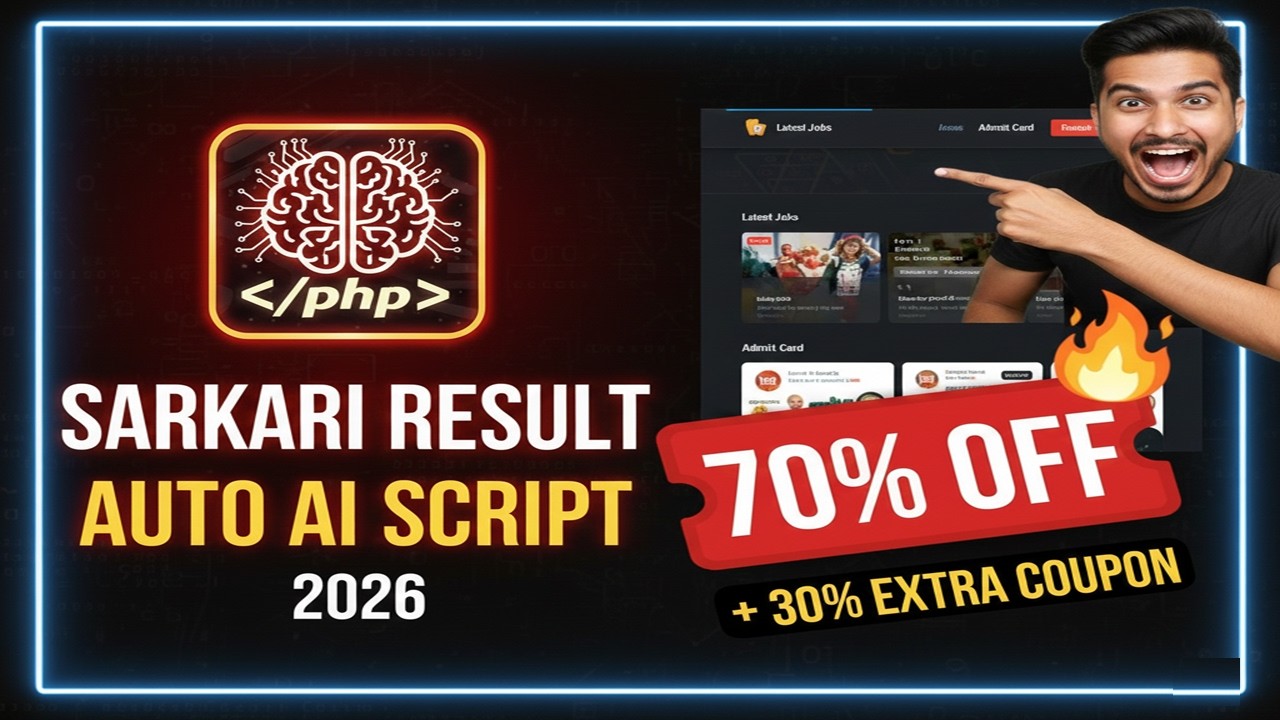 Sarkari Result Auto PHP AI Script🔥 Best Job Theme & Plugin Bundle (70% OFF + 30% Extra Coupon) 2026
