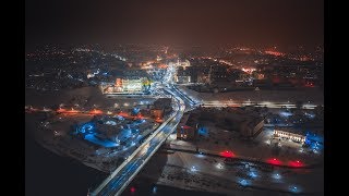 Аэросъемка Гродно. Grodno night traffic in hyperlaps from drone, Belarus.