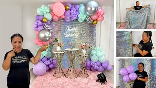 Como hacer un Arco de Globos e instalarlo sobre Tela Shimmer Decoración para Cumpleaños