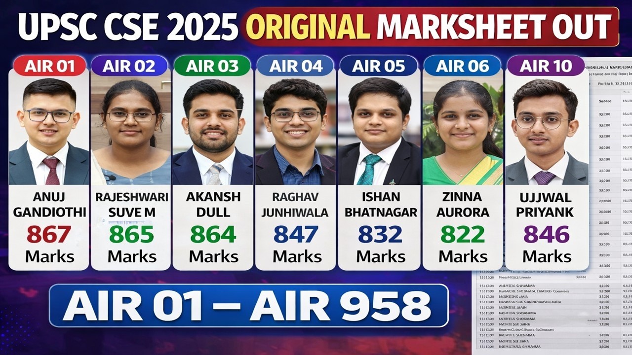 👉 UPSC CSE 2025 Original Marksheet Out 🔥 | AIR 1–AIR 958 || MARKS ...