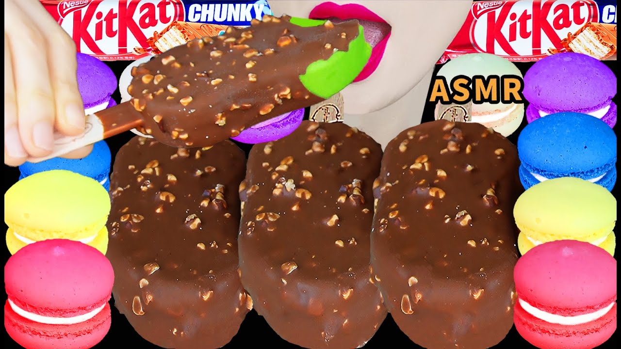 ASMR CHOCOLATE Haagen-Dazs, KITKAT CRUNCH, RAINBOW MINI MACARON,하겐다즈와 마카롱먹방 MUKBANG EATING SOUNDS