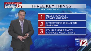 WPRI 12 Weather Forecast for 1/19/26:  Lingering snow showers this morning
