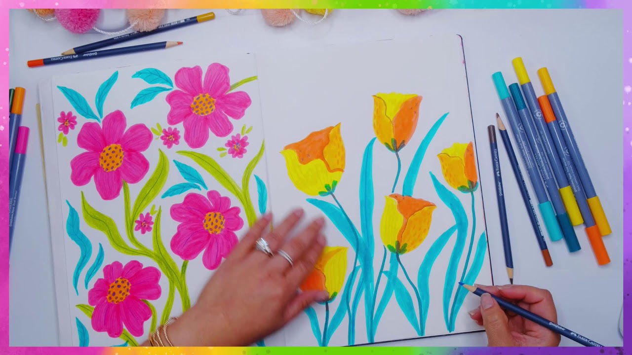LIVE Sketchbook Playtime 🎨 Loose Florals with Faber-Castell Goldfaber Aqua Markers & Pencils