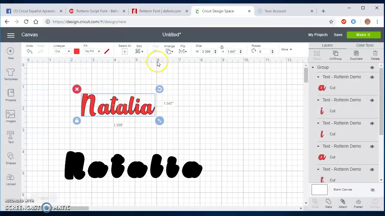Nombre con sombra en Design Space Cricut