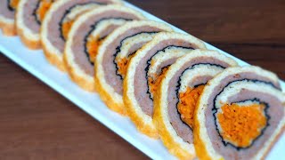 NEW! Festive appetizer “CHEESE ROLL” with minced meat and carrots in Korean - I’M DELIGHTED!