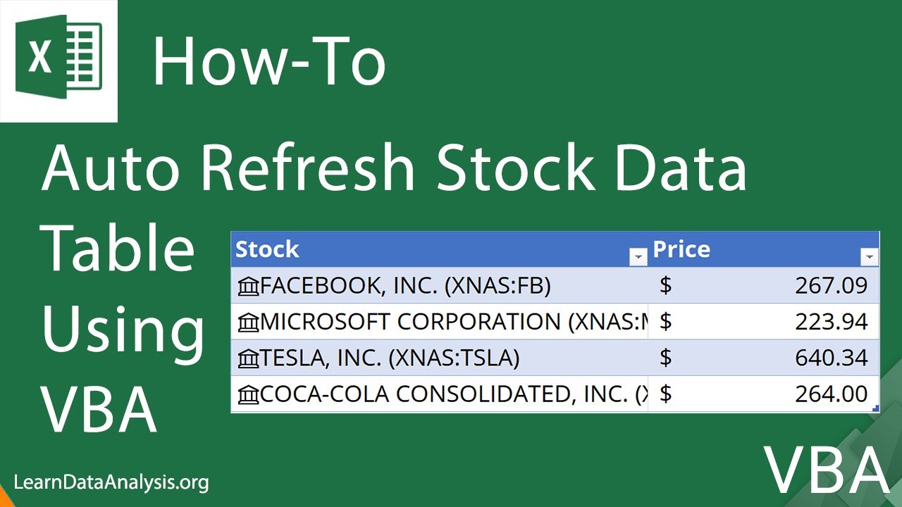 Create an Excel Macro (using VBA) to Automatically Refresh Stock Data