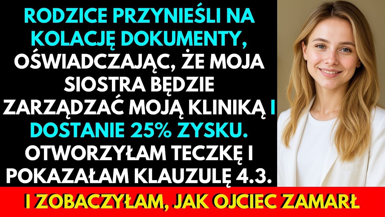 Wczoraj przy niedzielnym obiedzie rodzice podali mi teczkę z kontraktem, który miał oddać moją klinikę w ręce siostry. „Zosiu, myśleliśmy o przyszłości twojego gabinetu" – powiedział tata, a mama...