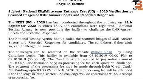 NEET UG 2020 scanned image of omr answer sheet and recorded responses