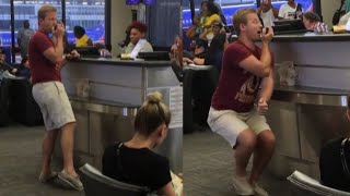 Passenger sings karaoke during delays at airport gate