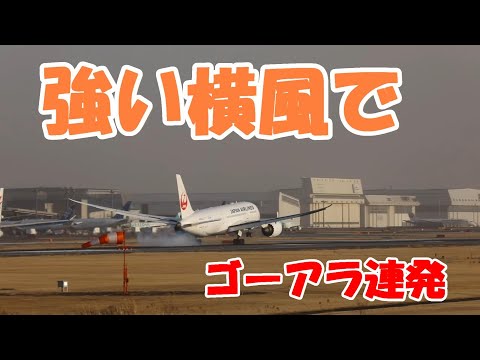 【強い横風でゴーアラ続出さらに行先変更】2023.02.01 撮影 爆弾低気圧 NARITA Airport 成田空港 Landing 着陸 南風運用 RWY16R ウインドシア