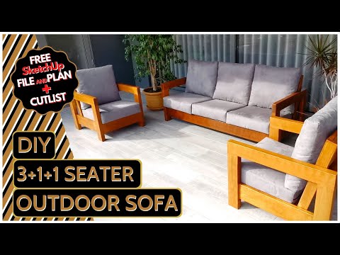 DIY 3+1+1 Seater Outdoor Sofa **Free SketchUp Plan + Cut List**