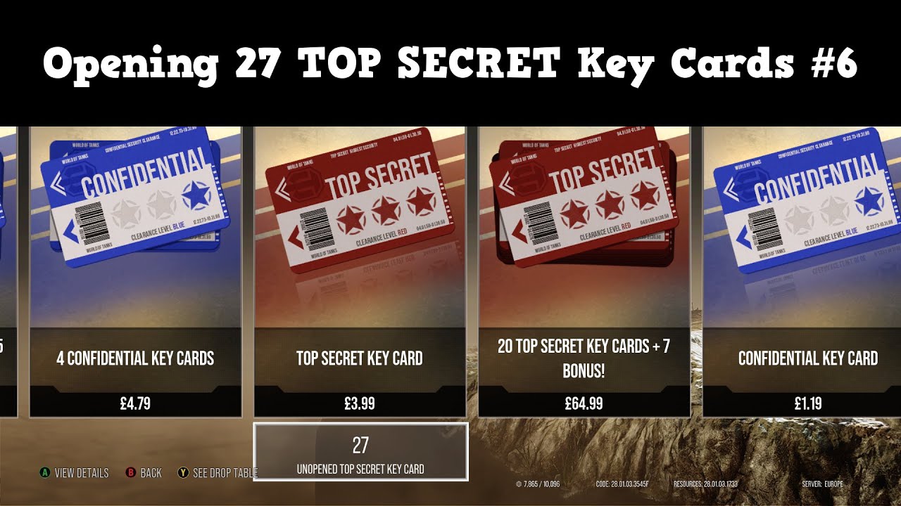 Opening 27 TOP SECRET Key Cards 6 WoT Console YouTube