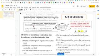 Clauses worksheet - explanation and instructions