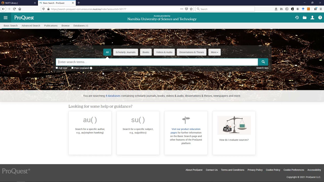 Searching for eBooks at NUST Library