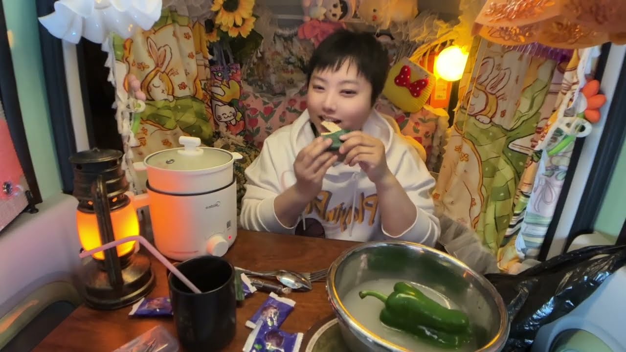 女孩在小房車里吃煲仔饭，深夜露營黑森林，膽子太大｜Mini car camping and cooking in dark forest｜ 004