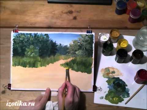 Пейзаж с иван-чаем гуашью - YouTube