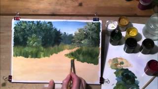 картинка: Пейзаж с иван-чаем гуашью