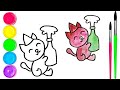 How To Draw  cute Kitty Cat Drawing, Painting & water Coloring For Kids and Toddlers_🌈🎨