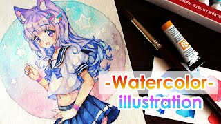 Watercolor Painting Timelapse Manga girl #6