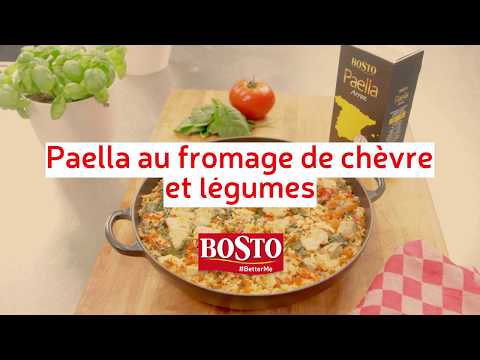 recette-bosto---paella-au-fromage-de-chèvre-et-aux-légumes