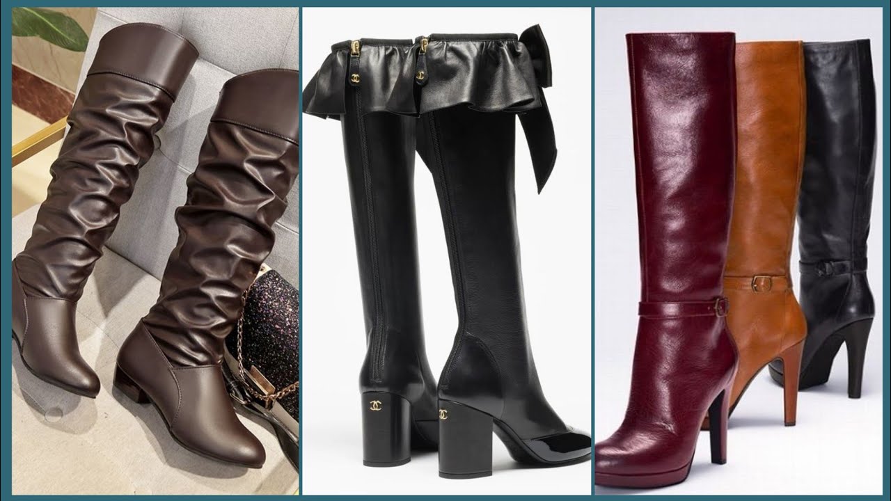Modern beautiful leather long boots designing ideas #leatherdesign 