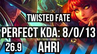TWISTED FATE vs AHRI (MID) | Deathfire Touch, Perfect KDA: 8/0/13 | KR Master | 26.9