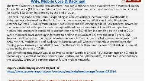 The Wireless Network Infrastructure Bible 2014 2020 Macrocell RAN, Small Cells, RRH, DAS, Cloud