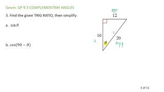 Geom. GP 9.3 Complementary Angles