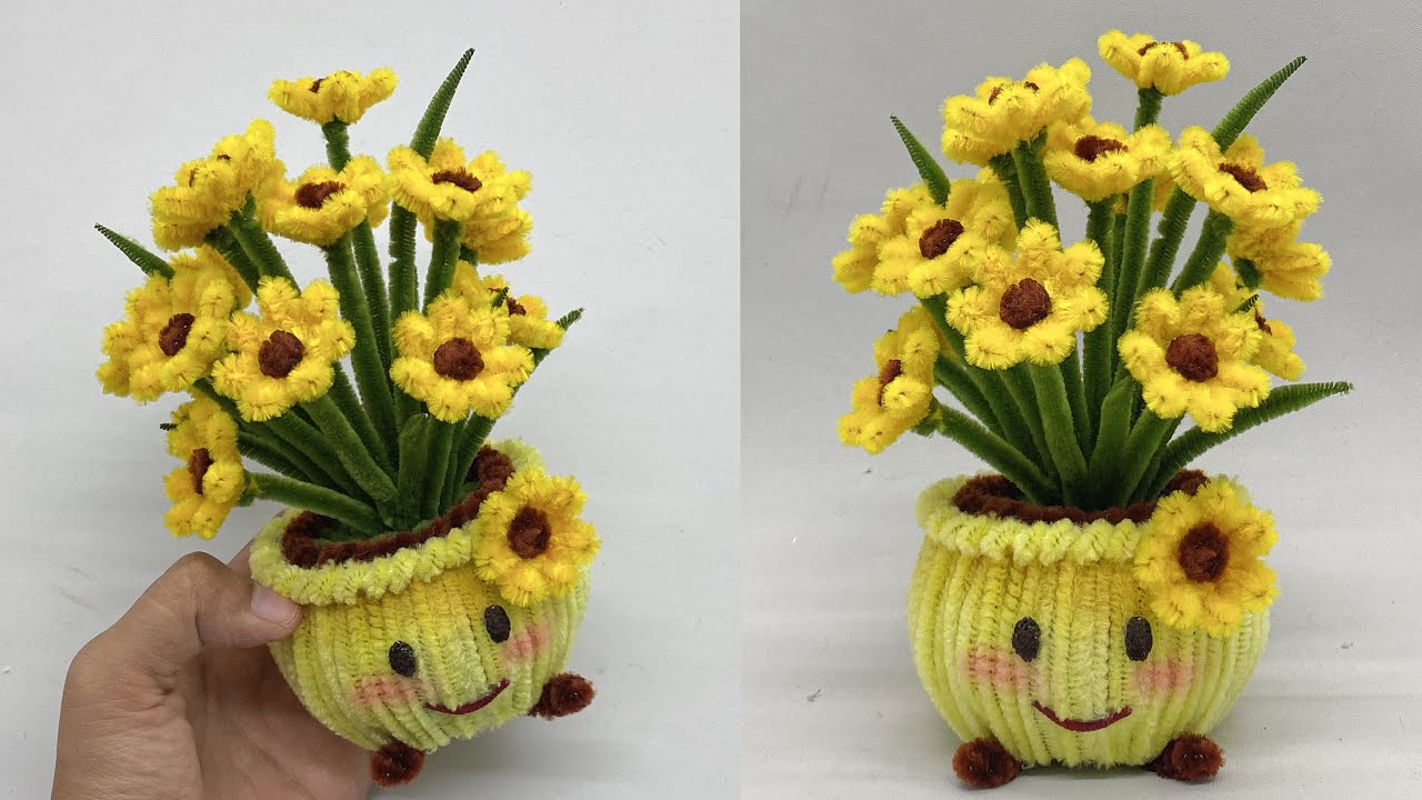 Сделай сам | Простой способ сделать цветы из перьевой проволоки | Цветочный горшок для чистки трубок