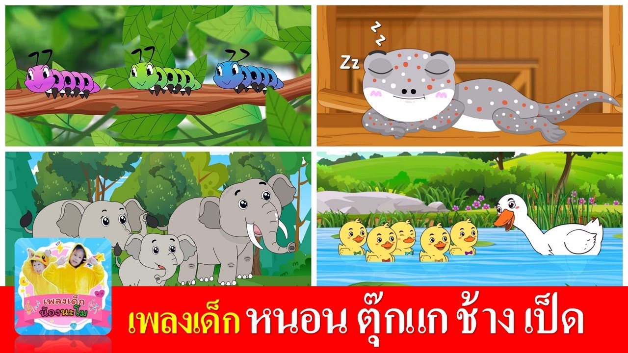 เพลงเด็ก หนอน ตุ๊กแก ช้าง เป็ด | หนอนผีเสื้อ | ตุ๊กแก | ช้างช้างช้าง | เป็ดอาบน้ำในคลอง
