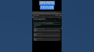 Max Sum Increasing Subsequence | GFG POTD | 17/11/2025 #coding #gfg #potd #java #cpp