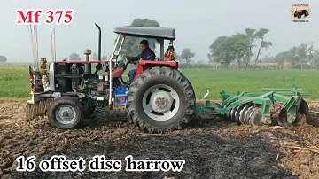 Mf 375 performance on 16 offset disc harrow in sugarcane field.