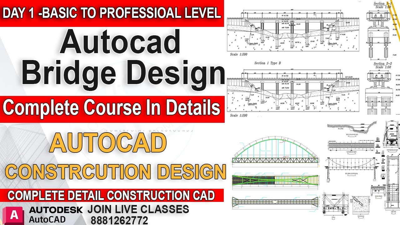 Live Class Autocad Construction- Bridge Design Full Details ...