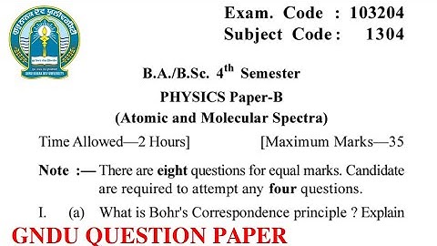 Gndu BA / Bsc 4th Semester Physics Question Paper || Bsc 4th Semester Physics Question Paper