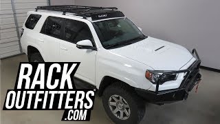 Call 866-441-7225 or click:
https://www.rackoutfitters.com/toyota-4runner-gen5-no-sunroof-gobi-stealth-rack-for-40-inch-led/
the gobi stealth rack is low...