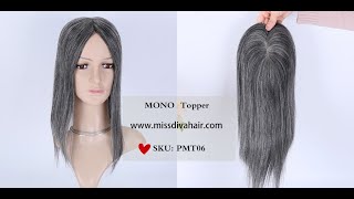 PMT06 16" Brazilian Hair salt and pepper color 5X6.5" Monofilament Toppers