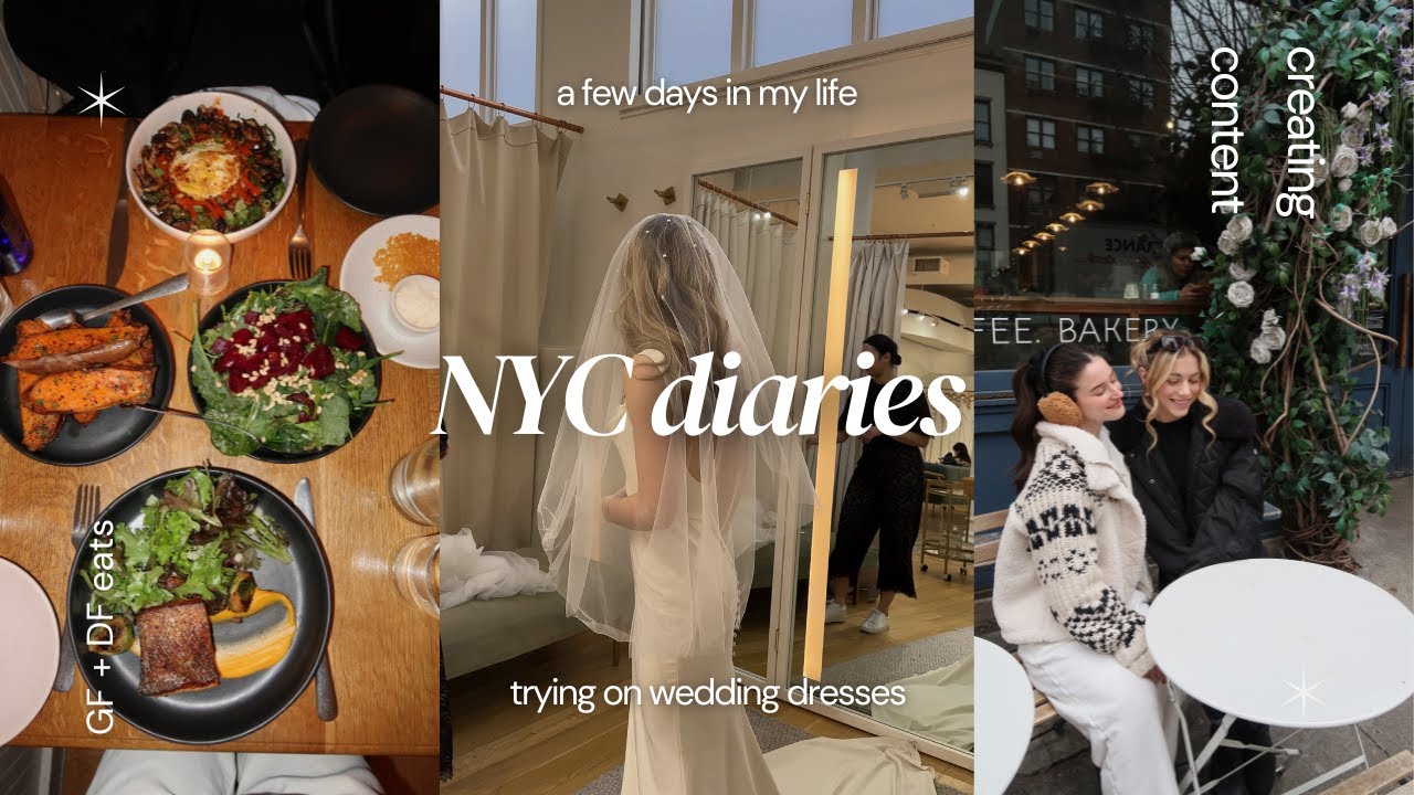 NYC Vlog 🚖 Trying on wedding dresses, content creation, gf + df eats